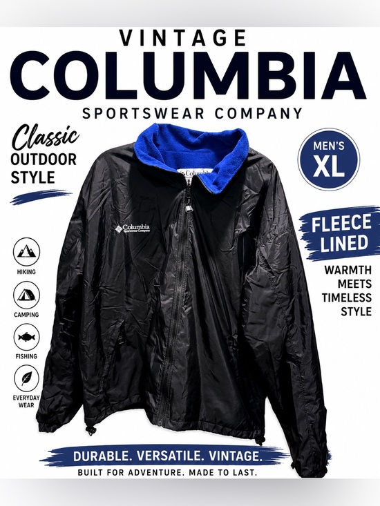 Columbia Sportswear Company Other - Vintage Columbia Sportswear Men’s XL Fleece-Lined Full Zip Jacket Coat Black